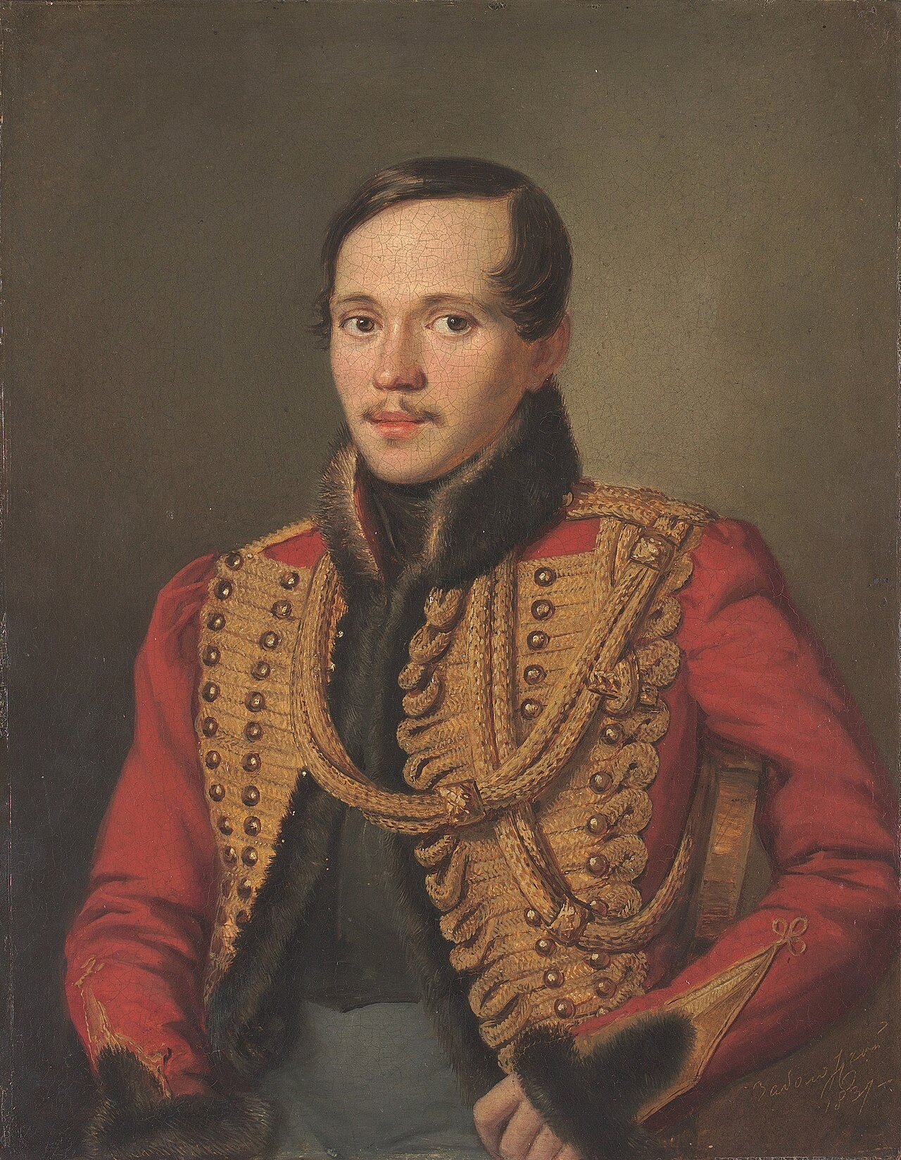 Михаил Лермонтов в форме лейб-гвардии Гусарского полка, около 1837 года. На момент написания «Героя нашего времени» поэту было двадцать пять.